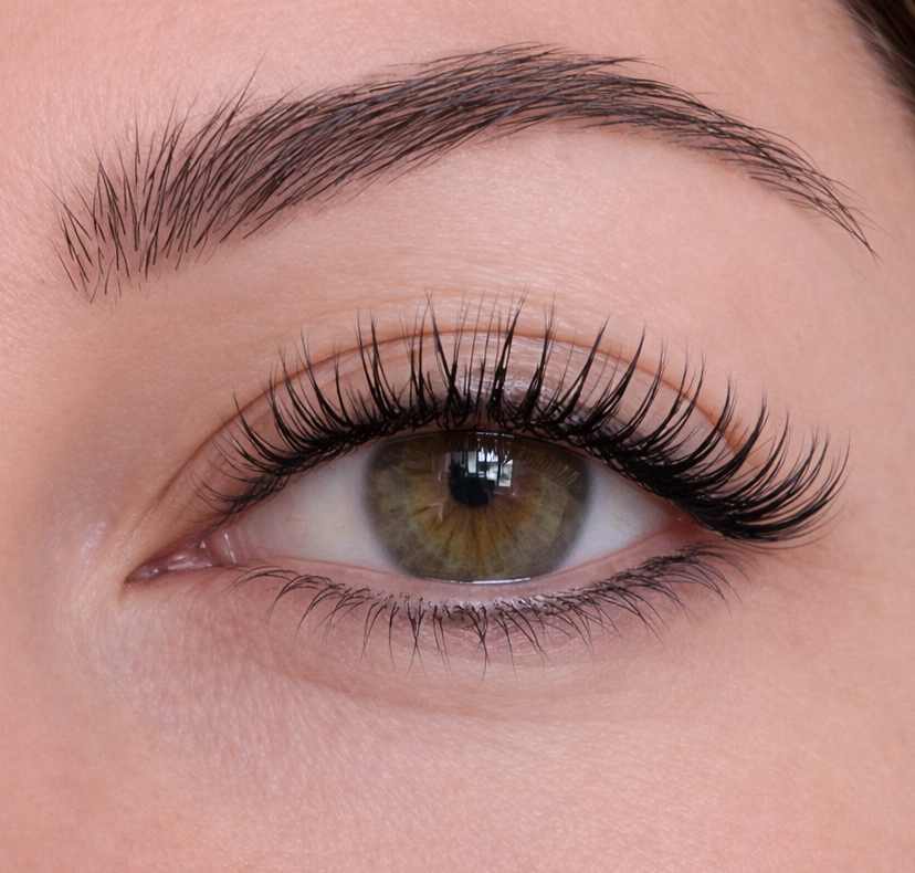 Close-up of our GLAM style of lash extensions. Lash map 10mm and 12mm