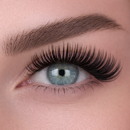 TEASE lash style result - Flirty voluminous look with 10mm, 12mm, 14mm and 12mm, mixed length DIY lash extensions.